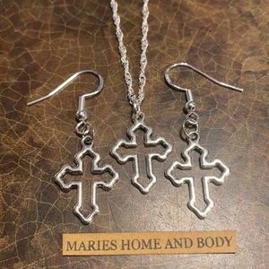 Hollow Cross Jewelry Set New S925 Necklace Silver 925 hook earrings goth spooky